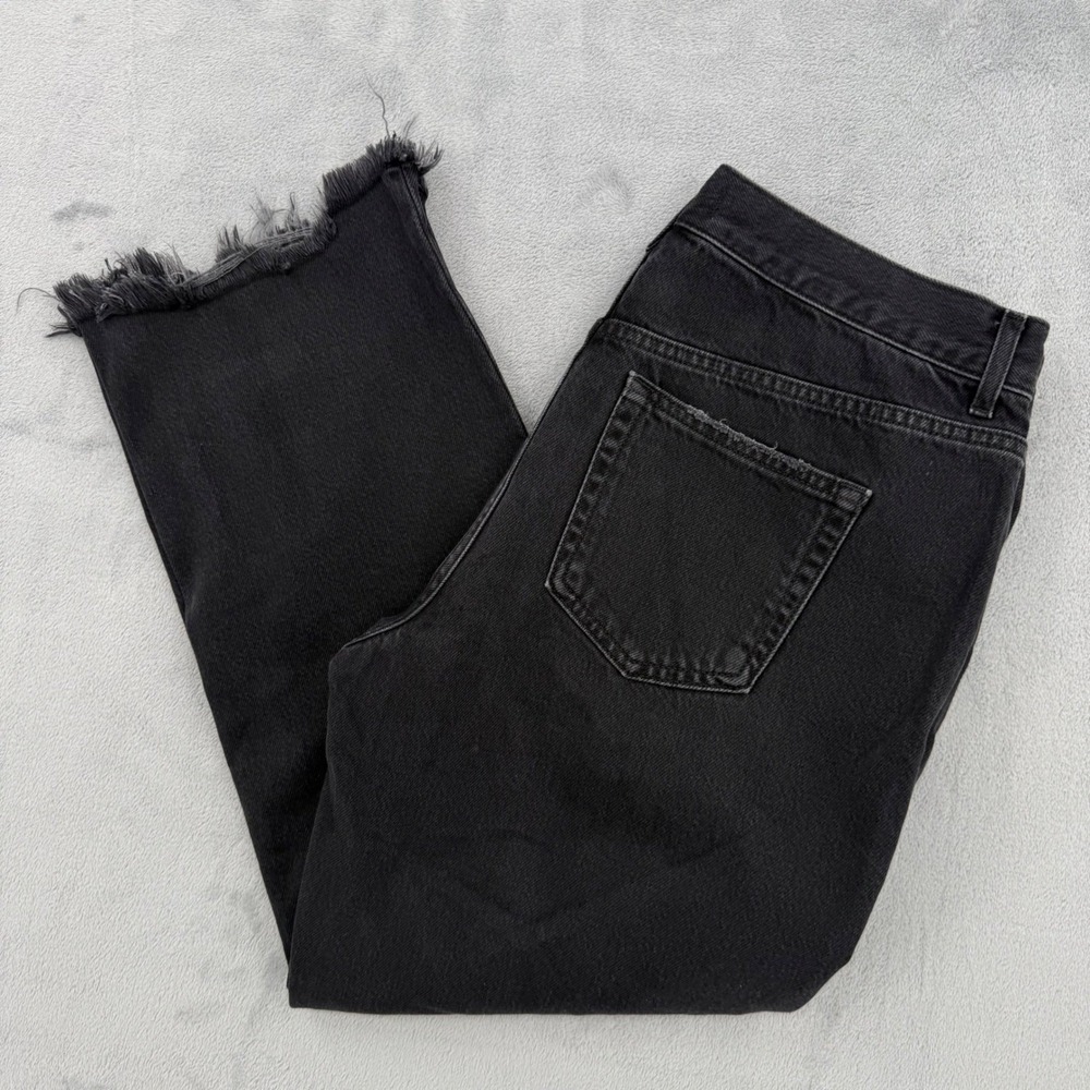 We The Free Black Distressed Straight Leg Jeans Ripped Raw Hem Women Size 31